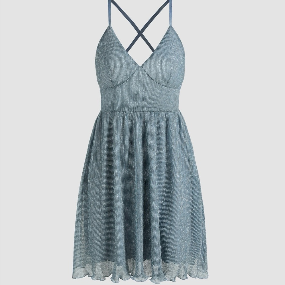 Cider Light Blue Sparkly Mini Dress-XL - Picture 2 of 7